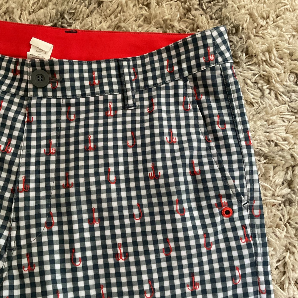 Sperry Mens Navy Gingham Fishing Hook Embroidered Performance Shorts Size 32 - Picture 5 of 10